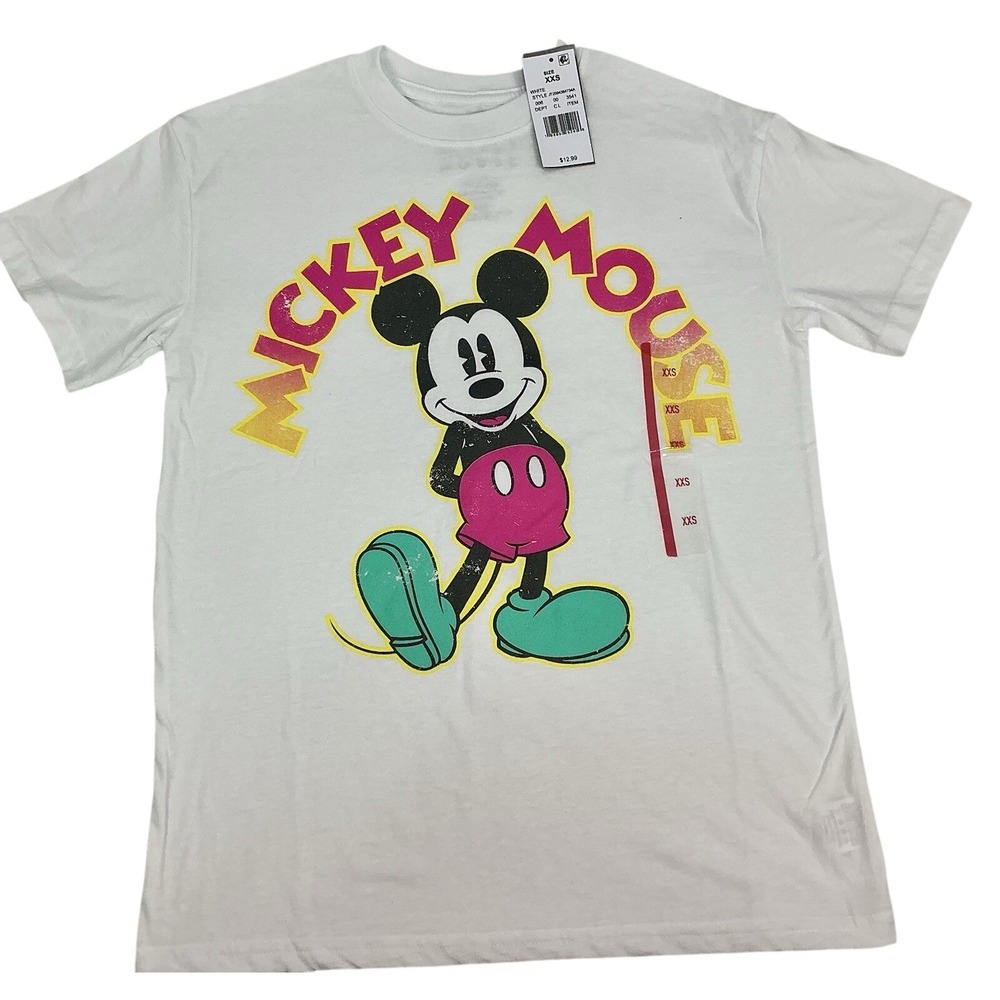 Disney Mickey Mouse Graphic Tee White‎ XXS Short Sleeve Cartoon Character Top
